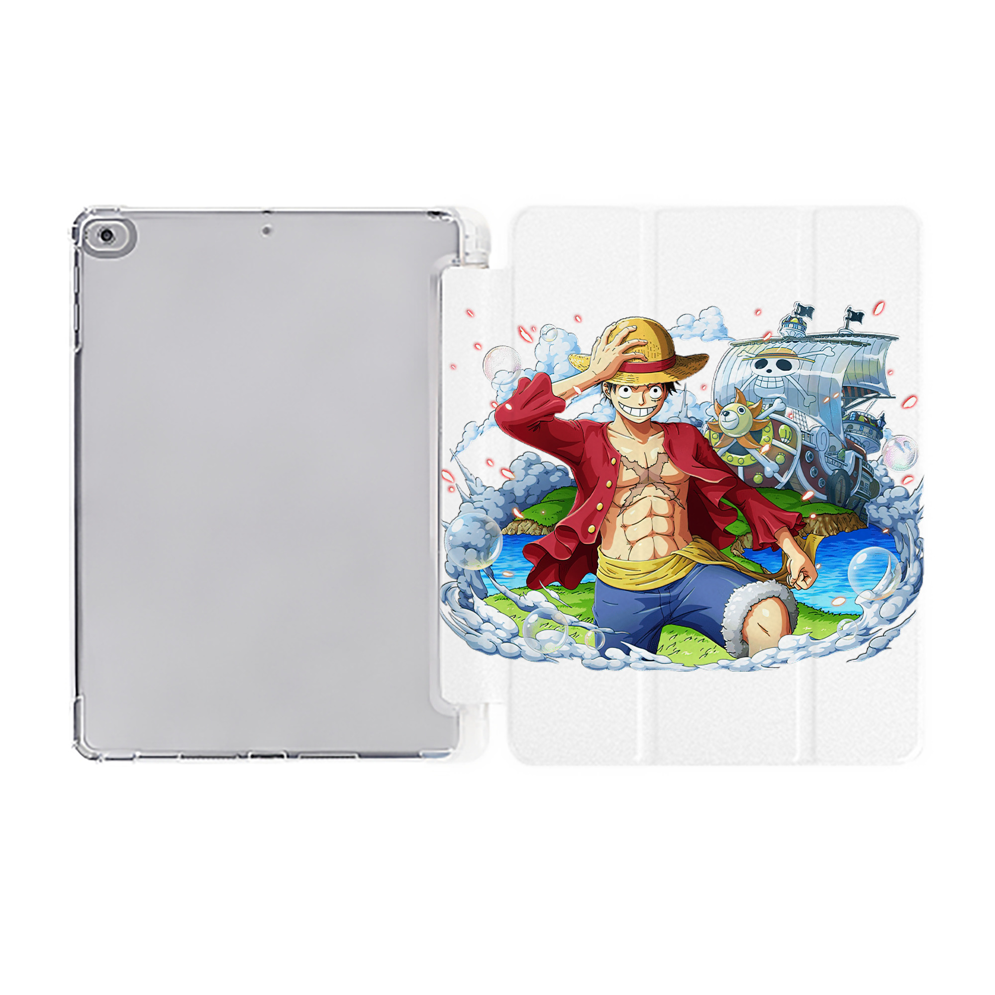 （画像用） ワンピース モンキー・D・ルフィ ONE PIECE Monkey D. Luffy IPad ケース ペン収納付き 三つ折りスタンド PUレザー×シリコン 対応機種9.5/10.5/10.9インチ